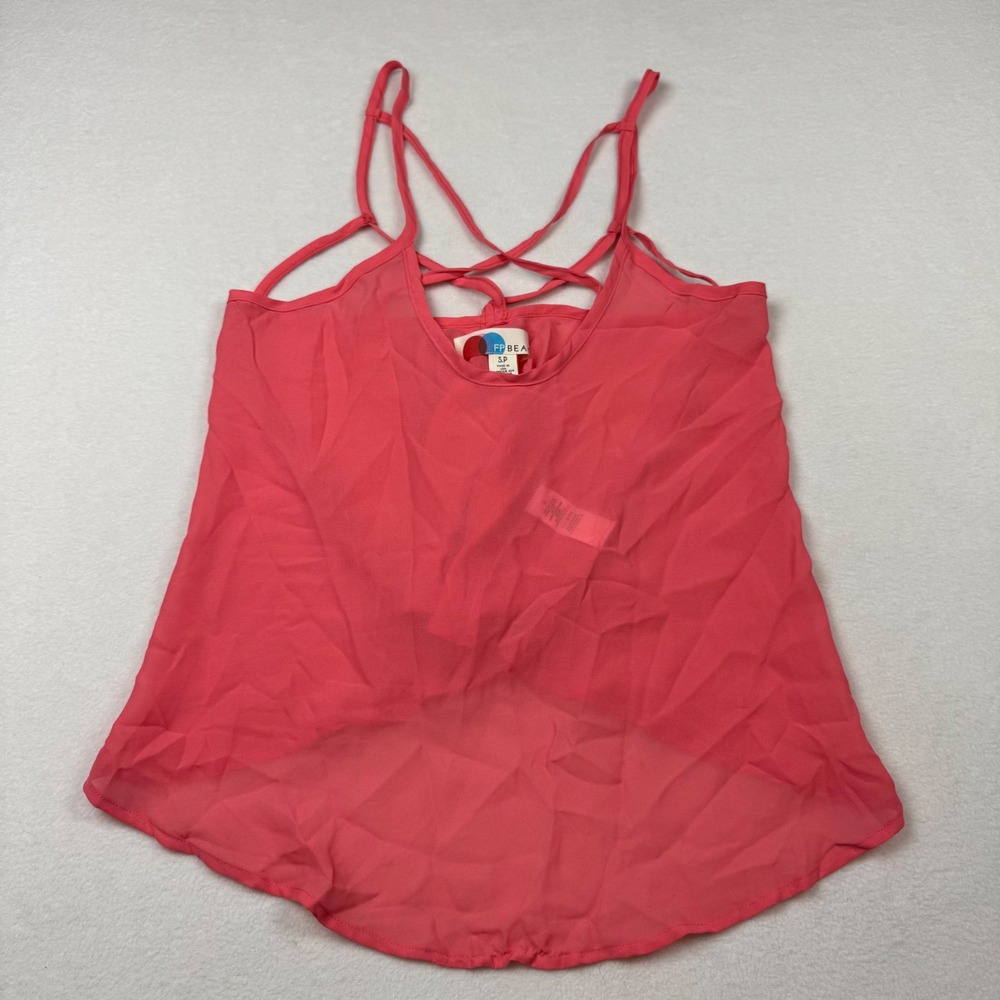 FP Beach Free People Pink Strappy Cami‎ Tank Top Women's S Sheer Crisscross Back